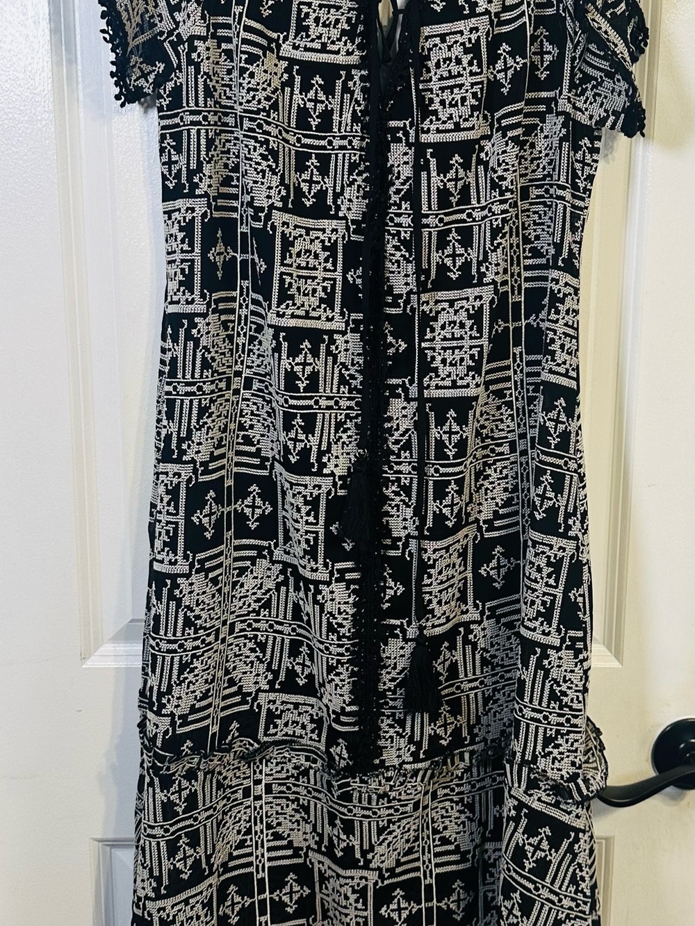 Red Carter Black and White Maxi Dress with Geometric Pattern